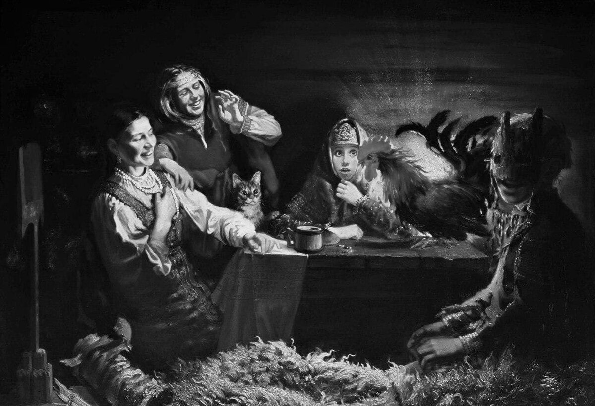 «Бабушкины наряды», художник Юрий Сергеев. Черно-белая версия. 