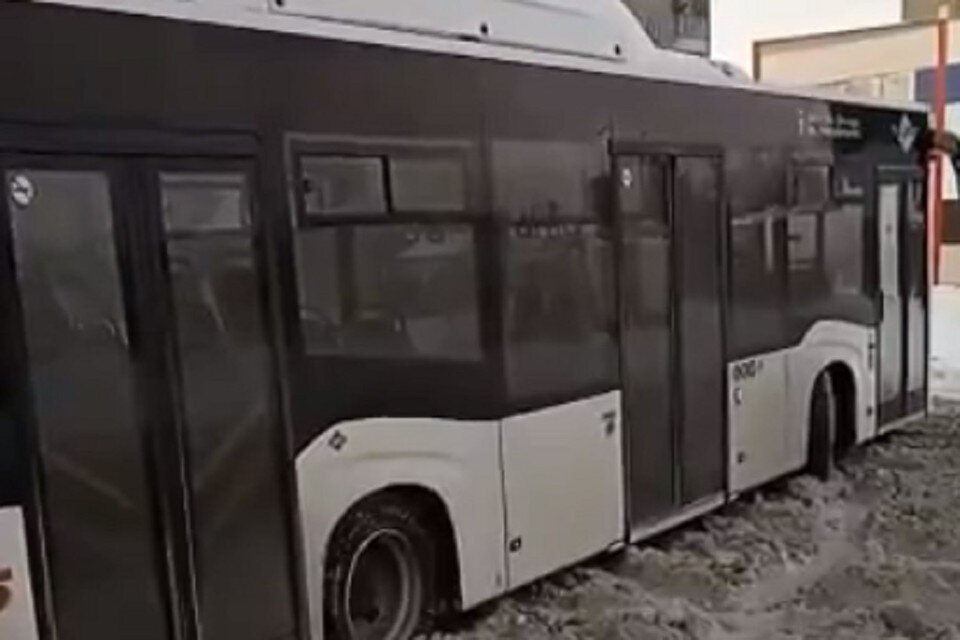     В Новосибирске сразу 2 автобуса застряли в сугробах на проезжей части рядом с конечной остановкой. Фото: стоп-кадр.