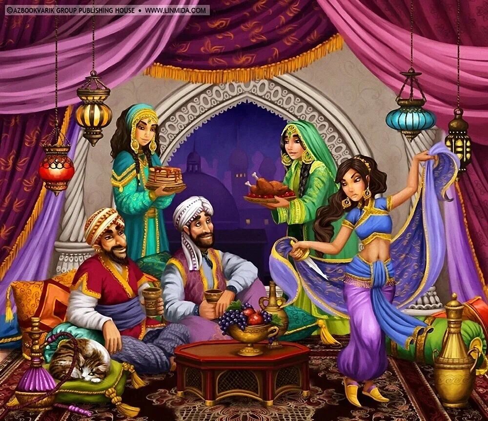 Зульфия мой халат гладит у доски
Шьет Гюли, а Фатьма штопает носки...