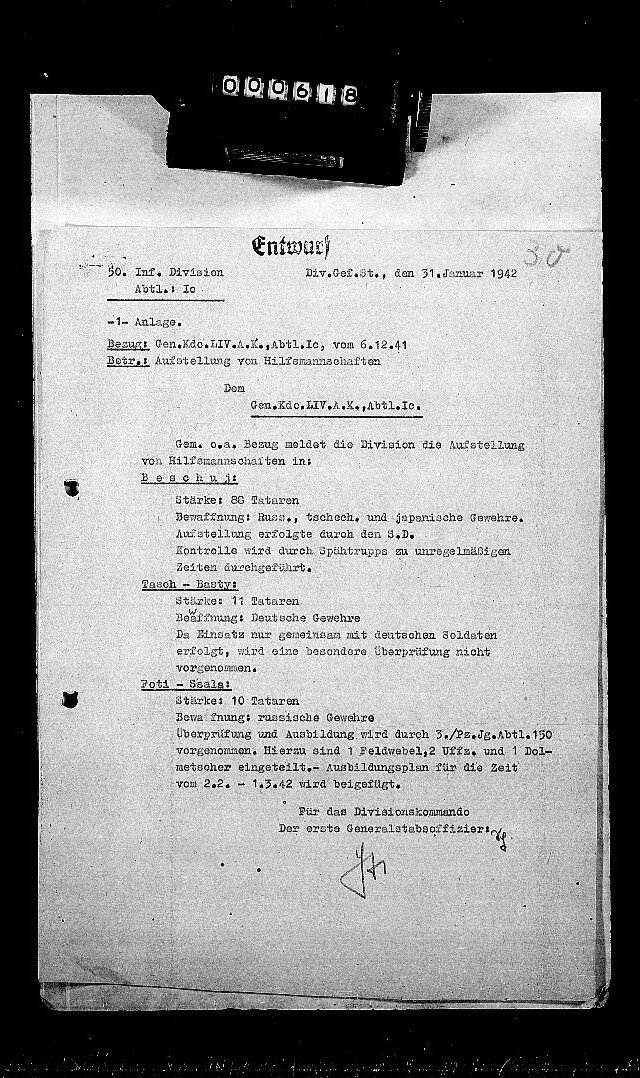 Подразделения из татар, по состоянию на 31 января 1942 года на участке 54-го корпуса. деревни Коуш в этом списке НЕТ. 