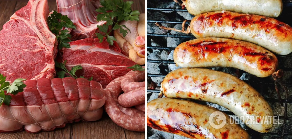 Домашние мясные сосиски для гриля с грибами и льдом