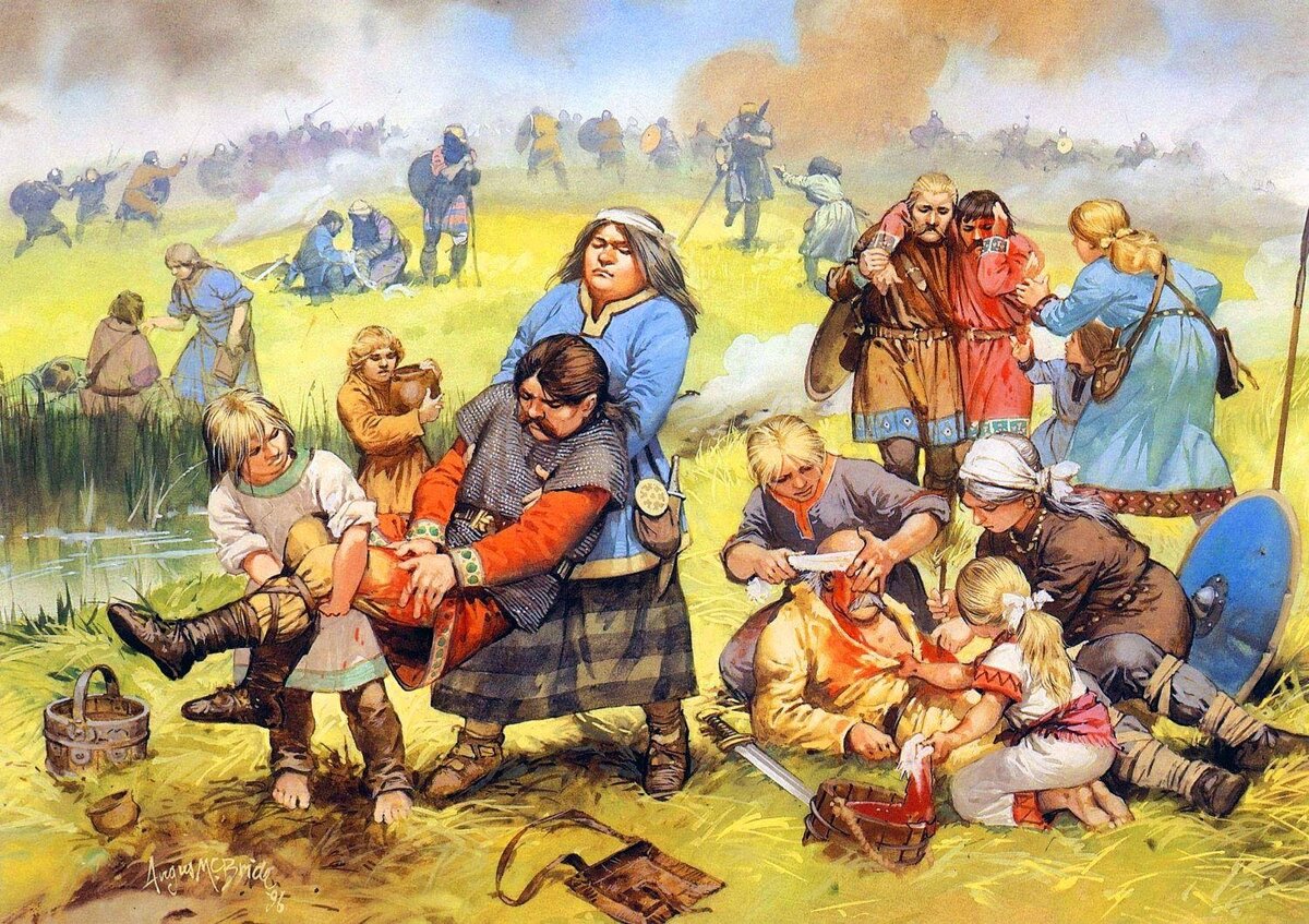 Германские воины после боя. Картина современного художника