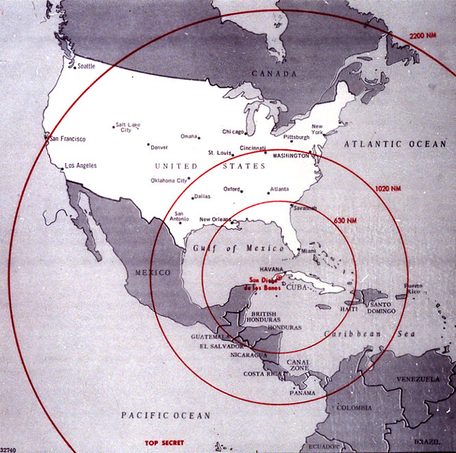 Радиус поражения ракет, установленных в 1962-м на Кубе, источник - https://commons.wikimedia.org/wiki/File:Cuban_crisis_map_missile_range.jpg