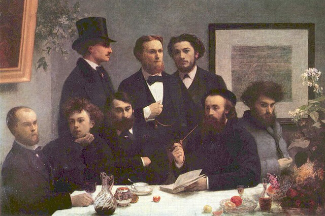 Анри Фантен-Латур – «Угол стола», 1872. Слева снизу Поль Верлен и Артюр Рембо.
