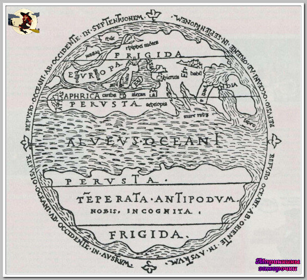 1483. В этом году обнаружена карта римлянина Амб­розия Макробия, созданная в начале V века. На крайнем юге - "неведомая холодная земля".