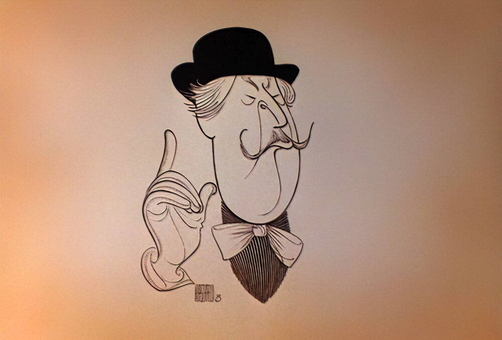 Рисованная заставка к одному из телевизионных фильмов с Питером Устиновым в роли Эркюля Пуаро