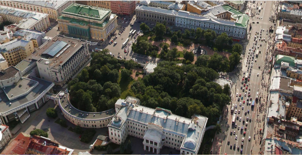 Аничков дворец в Петербурге (в нижней части фото, по центру), официальная резиденция наследников Российского престола.