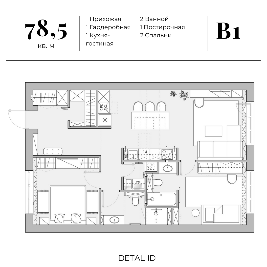 Планировочное решение: как выжать максимум из квартиры 78,5 кв.м. | Detal  ID - Дизайн интерьера | Дзен