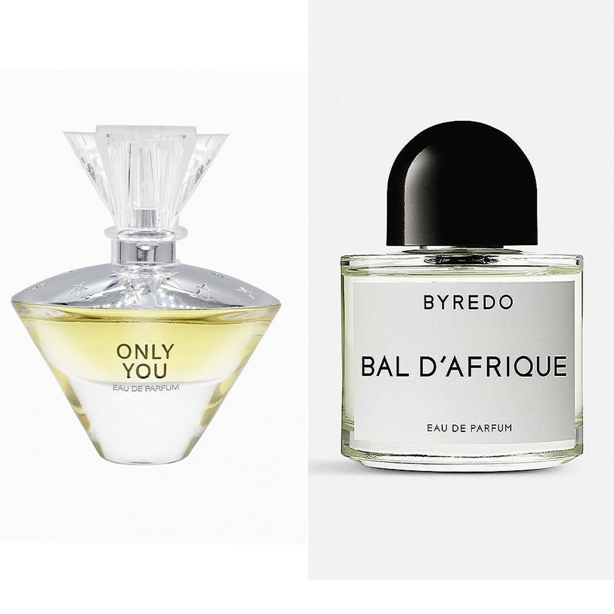 Флаконы Only you от Новой Зари и Bal D’Afrique от Byredo