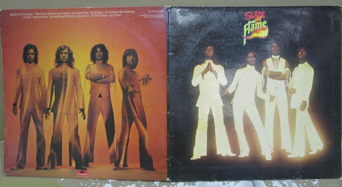 Внешний разворот конверта альбома "Slade In Flame", 1974 г.