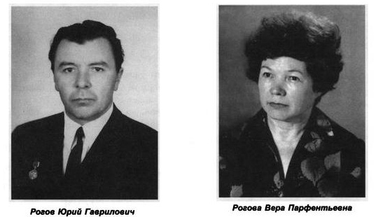 Ю.Г. Рогов (лауреат Ленинской премии за открытие крупных месторождений урана, 1970 г.) и В.П. Рогова (дала название минералу).