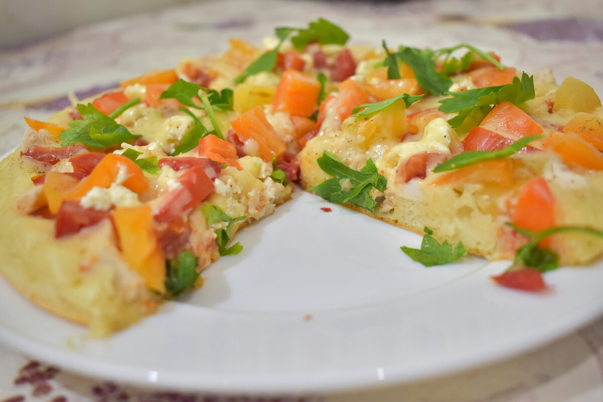 Пицца на сметане и кефире на сковороде за 10 минут - пошаговый рецепт с фото