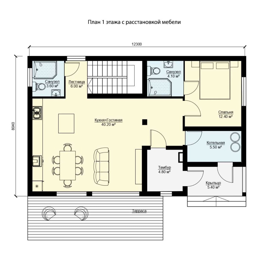 План 1 этажа с расстановкой мебели
