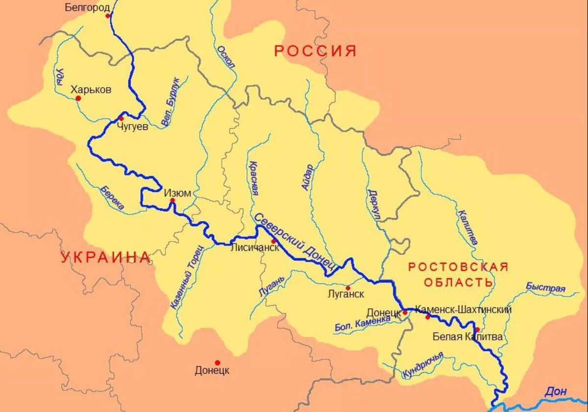 Река Северский Донец на карте Украины