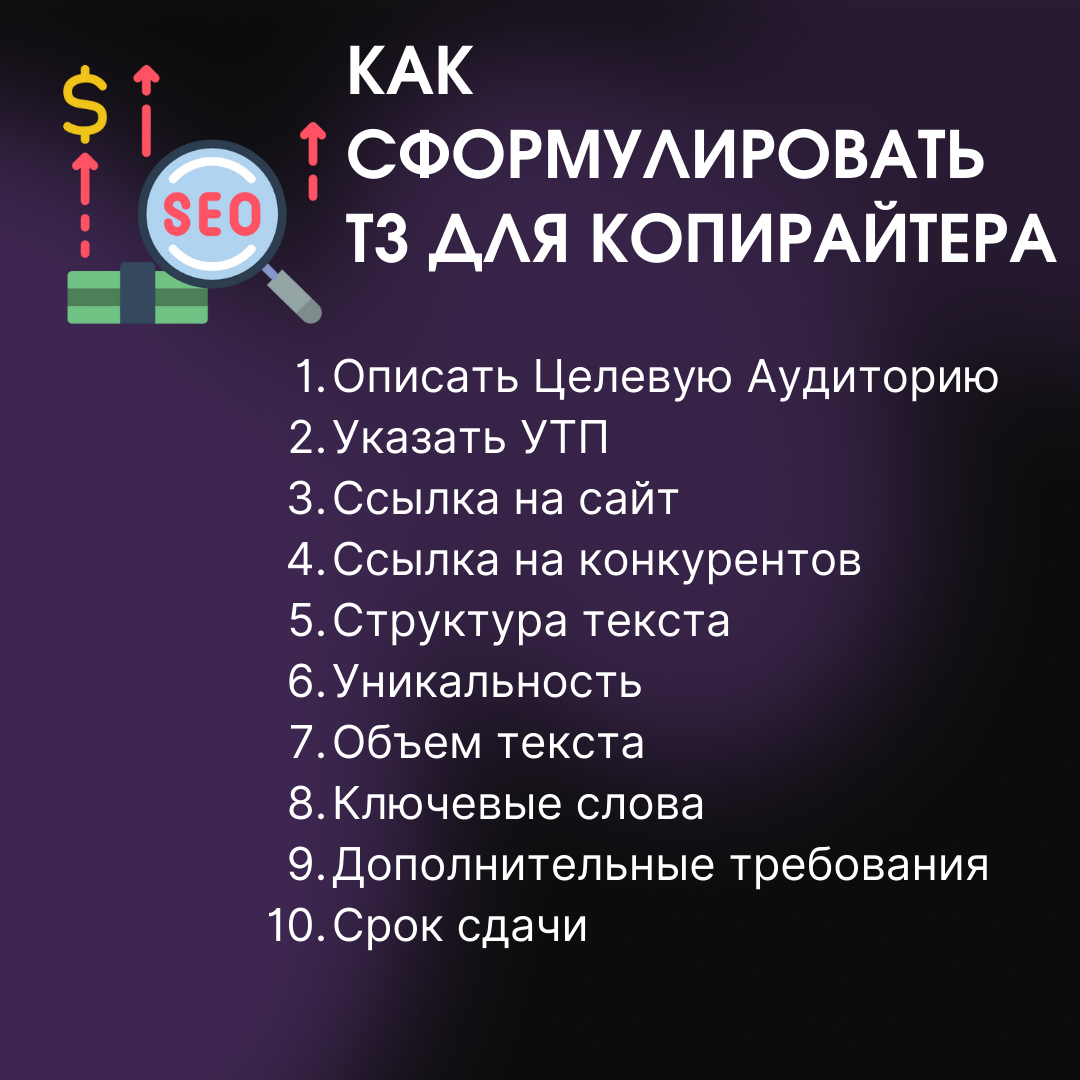 Шпаргалка по формулированию ТЗ на тексты копирайтеру