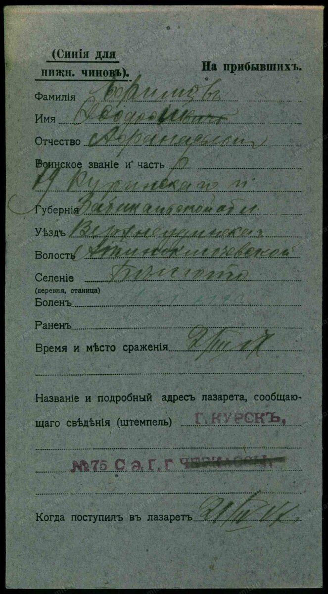 Карточка потерь