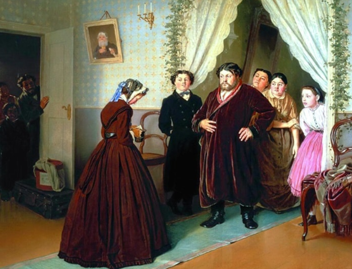 В. Перов. Приезд гувернантки в купеческий дом, 1866 | Фото: art-portrets.ru 
Источник: https://kulturologia.ru/blogs/020117/32856/