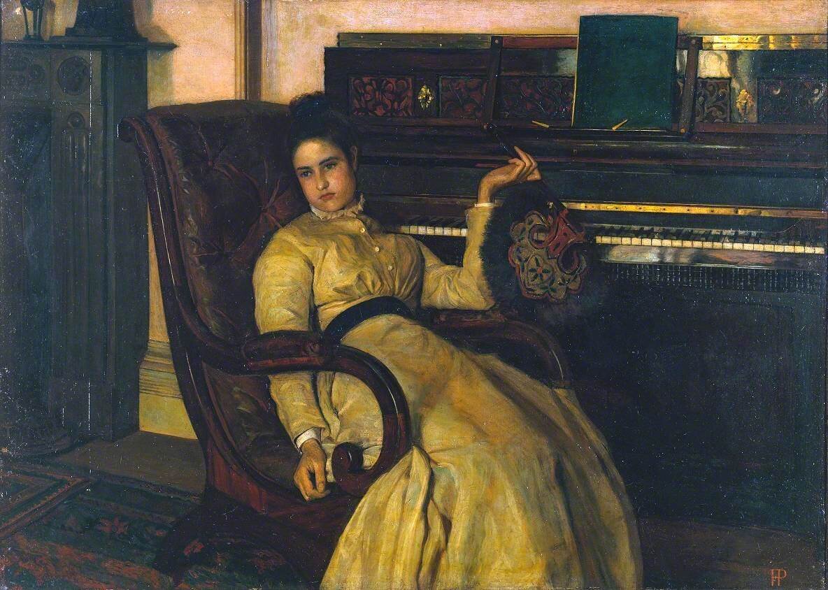 Frank Huddlestone Potter: Girl Resting at a Piano