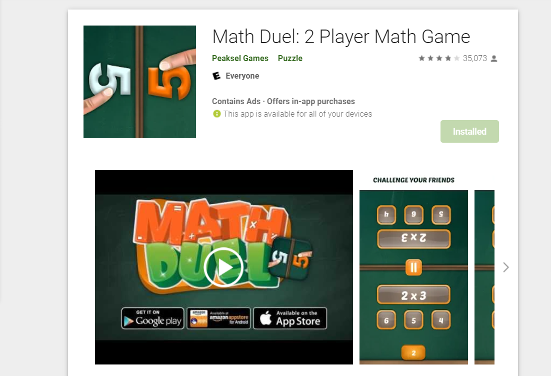 Скриншот игры Math Duel в Play Маркете