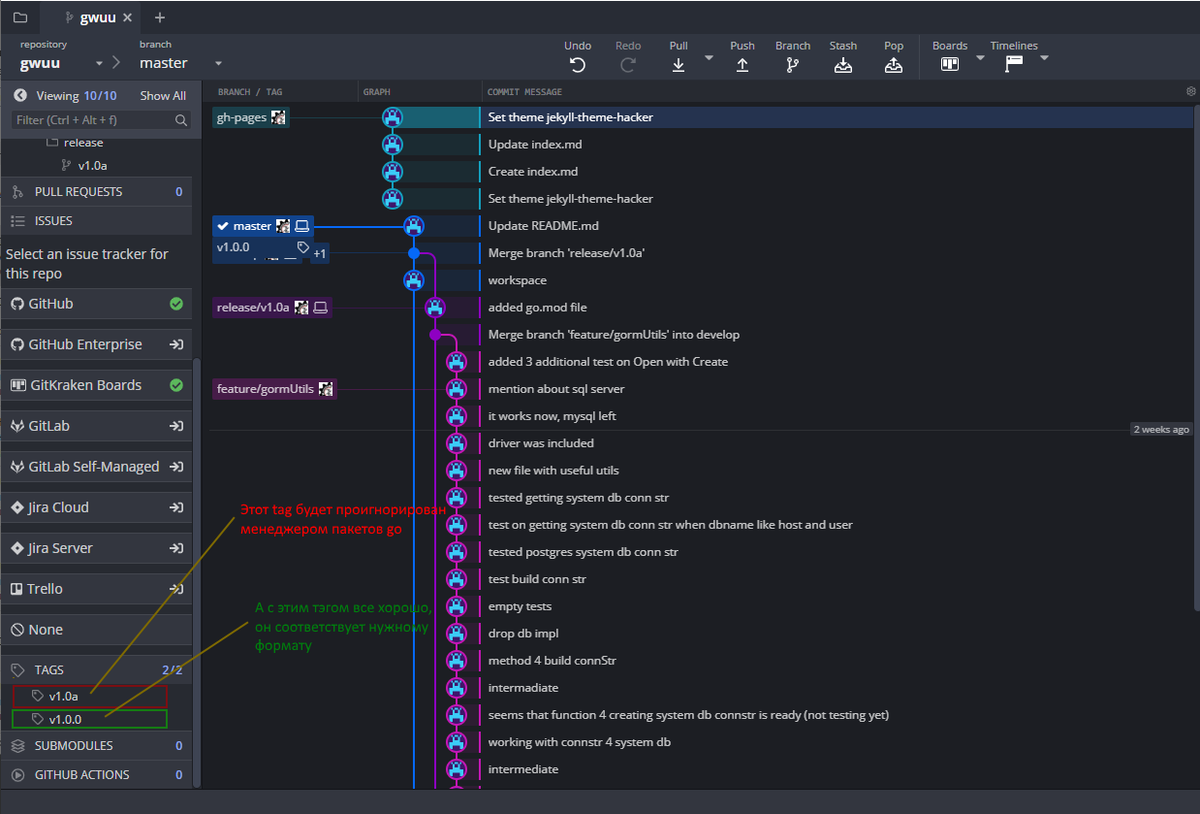 Зеленым прямоугольником я выделил подходящий формат версии, красным - некорректный.