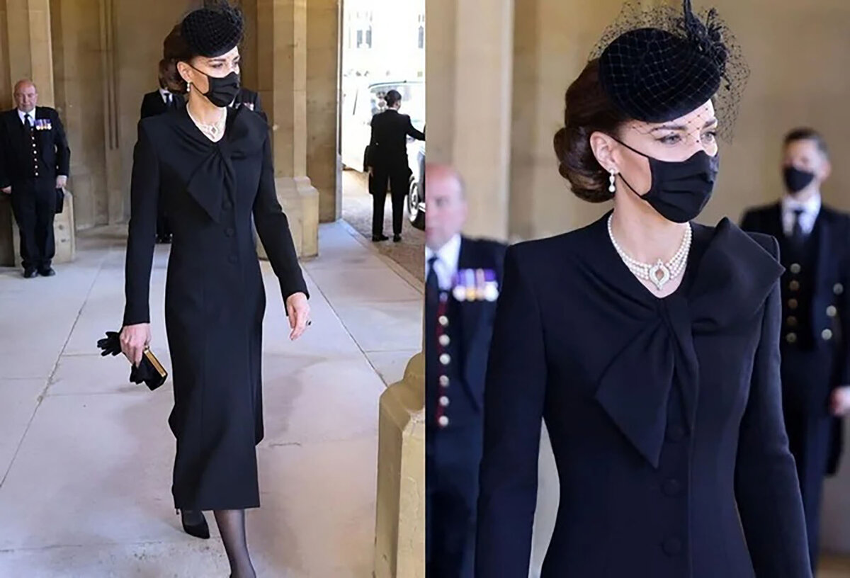 Платье Кейт Миддлтон на похоронах Филиппа. Кейт Миддлтон на похоронах принца. Кейт Миддлтон в черной маске. Кейт Миддлтон на похоронах принца Филиппа.