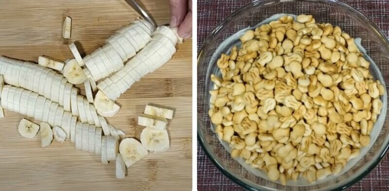 Торт из зефира ,крекеров и банана и сметаны