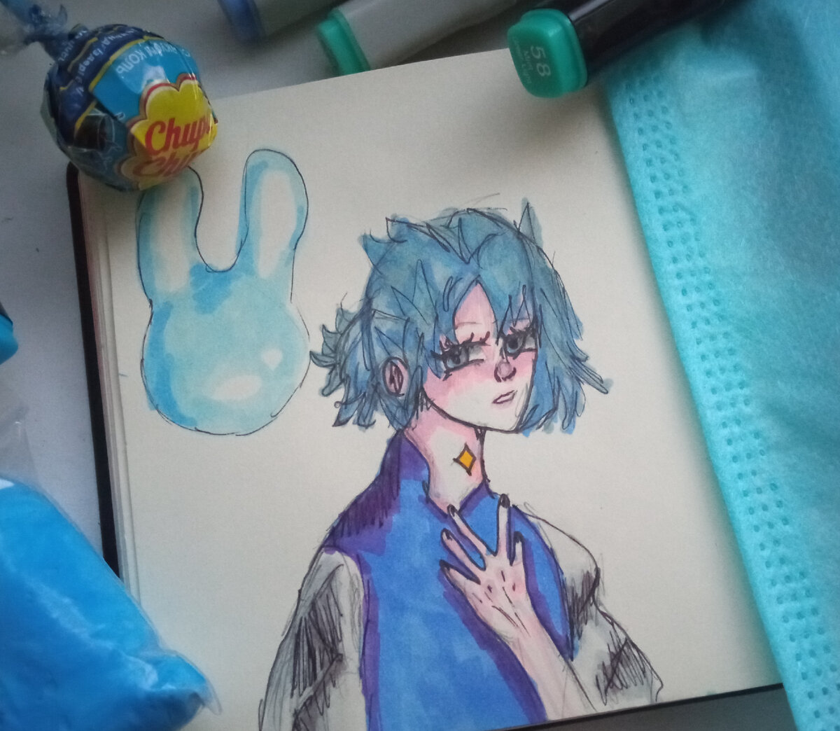 Сома я в геншин не играю и точно не знаю это сяо или нет ^^...   Они оба срисованы с пинтереста нарисованы быстро поэтому не ровно 