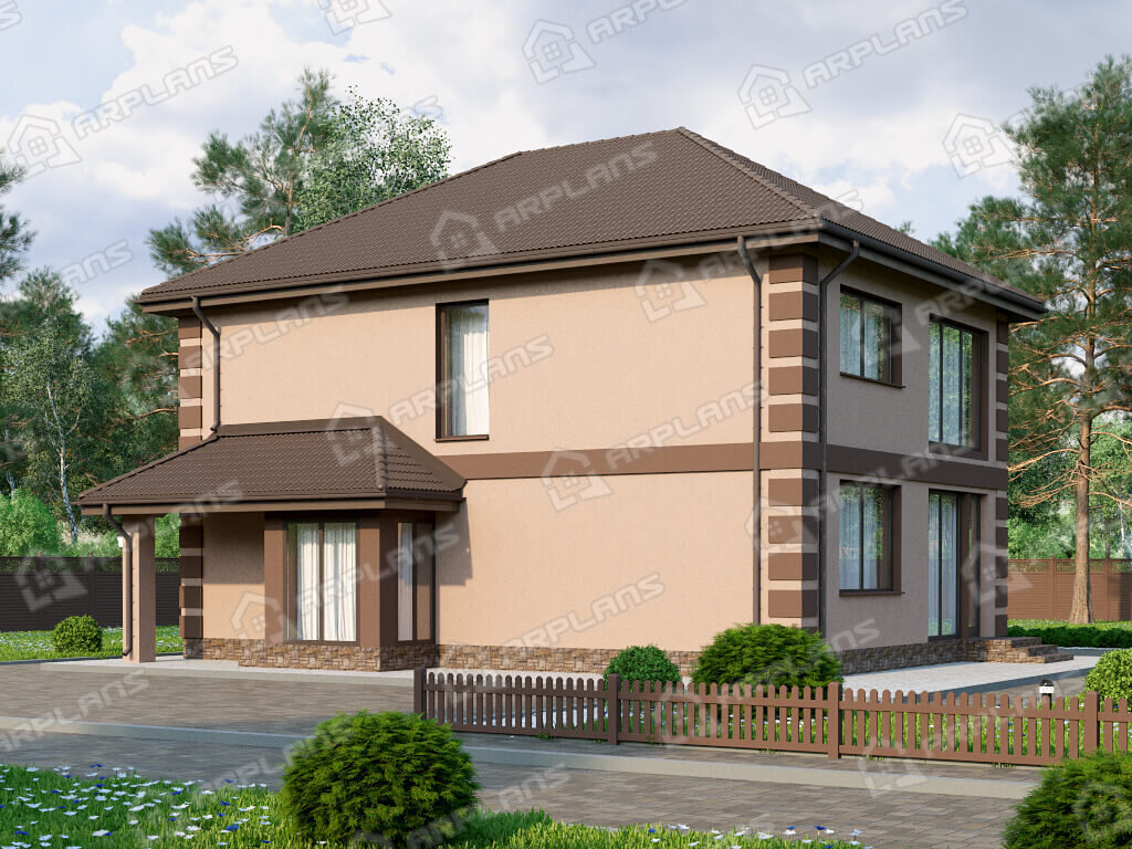 Фото 1 двухэтажного дома из газобетона с 3 спальнями, кабинетом и газовой котельной и террасой. 178 кв м. Источник arplans.ru Проект К-363