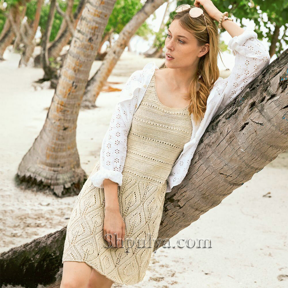 Платье на бретелях с узором из «листьев»