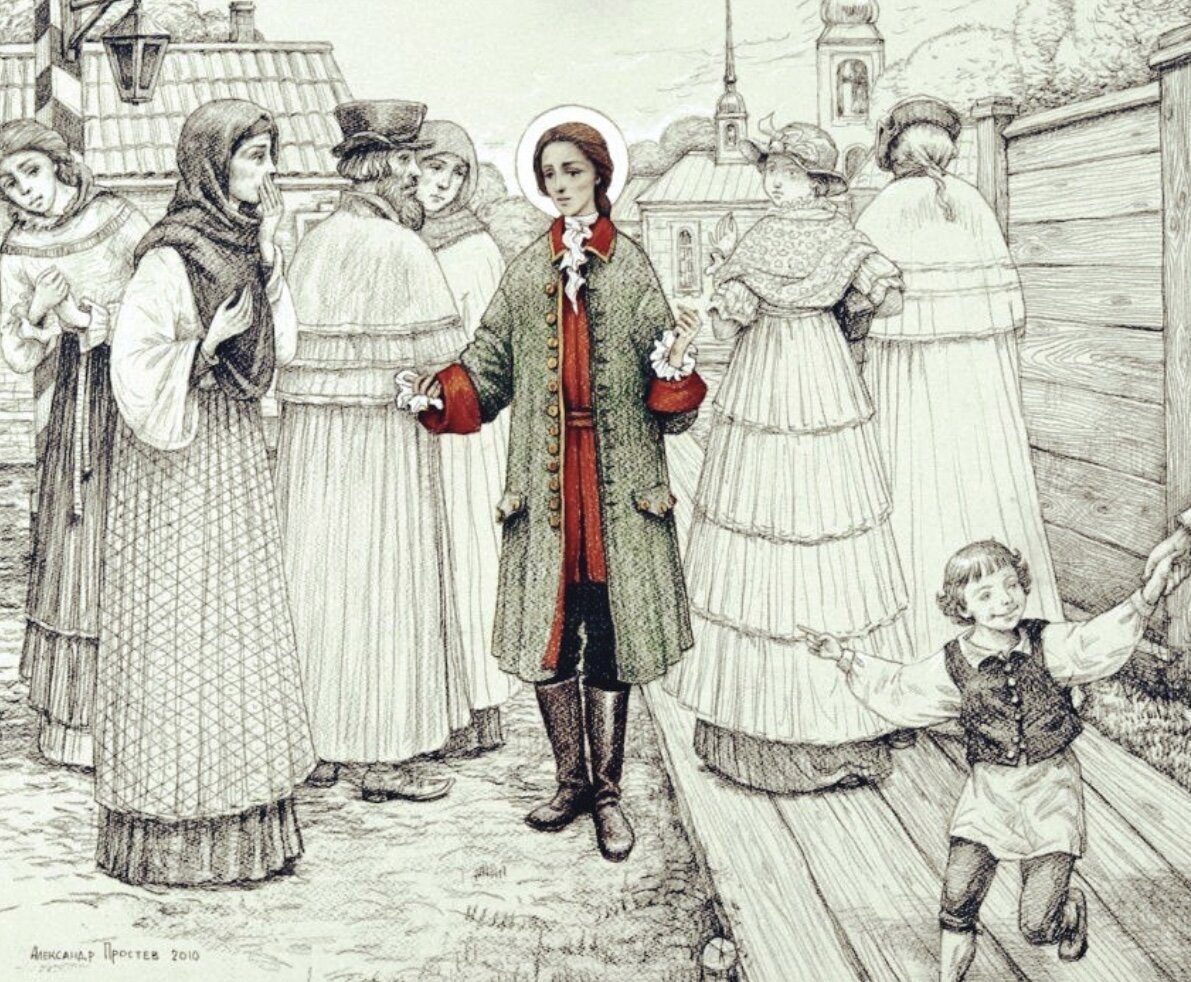 Ксения в одежде мужа. Художник Александр Простев, 2010 год. 