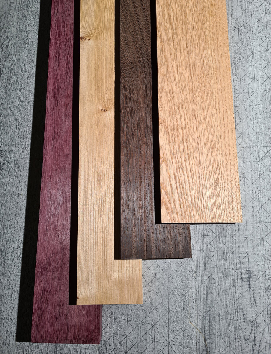 На фото слева на право: амарант, вяз, венге, американский дуб. 