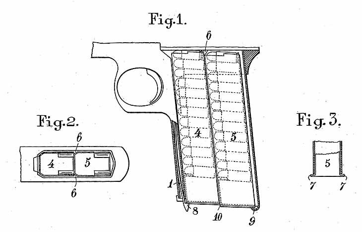 Расположение патронов в рукояти пистолета.