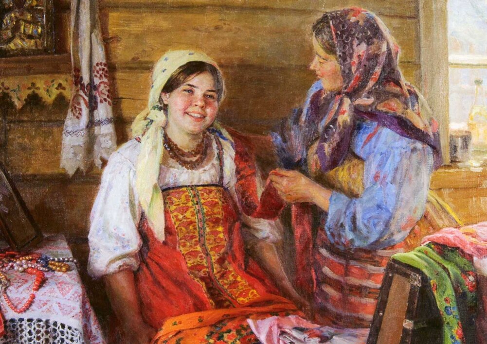 Русские яи. Федот Васильевич Сычков (1887-1958). Федот Васильевич Сычков (1870 -1958): "Калужские крестьянки". Сычков Федот Васильевич подружки.