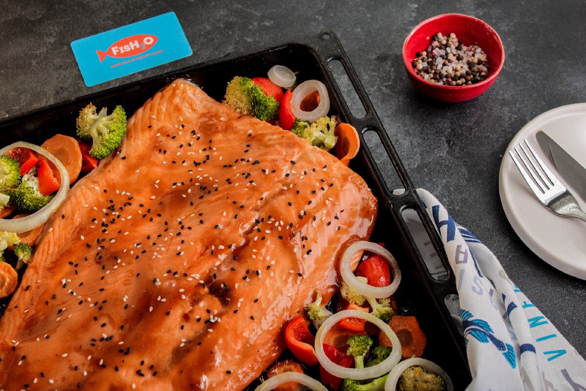 Запечённое филе форели в соусе терияки от интернет-магазина рыбы и морепродуктов fish2o.ru