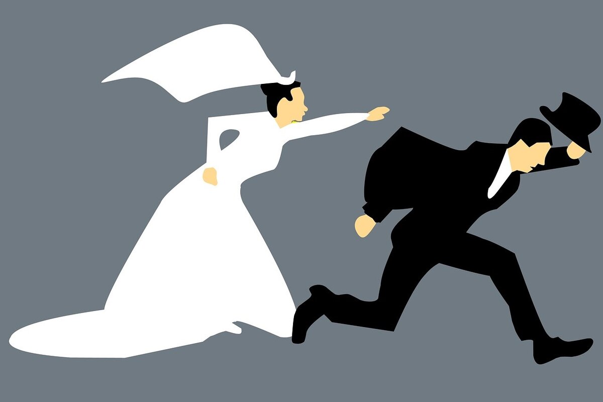 На картинке жених сбегает от невесты. Сегодня и многие девушки не торопятся связывать себя узами брака. Все хотят быть независимыми и самодостаточными. Фото: pixabay.com