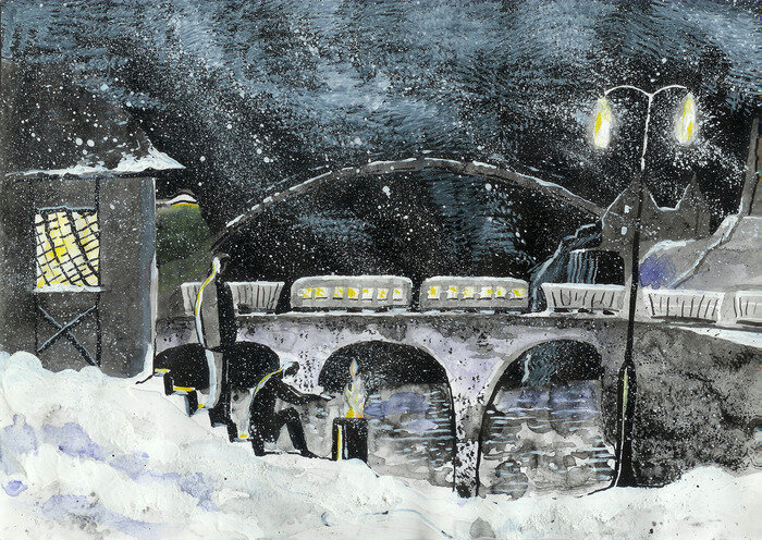 Текст проиллюстрирован иллюстрациями (уж простите эту тавтологию) к Рождественскому романсу. Но авторы рисунков там не указаны.