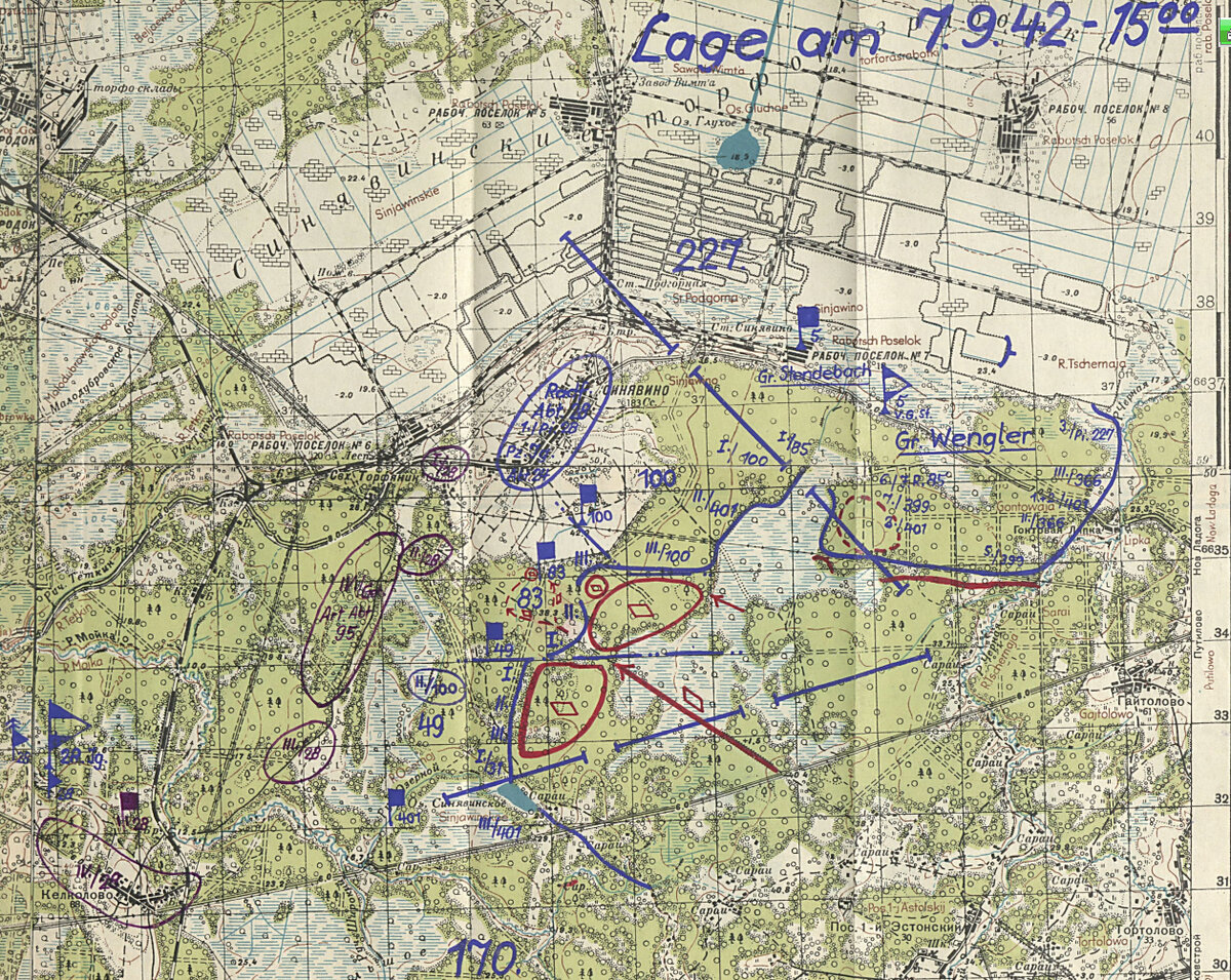 Карта обстановки к 15:00 07.09.1942. 