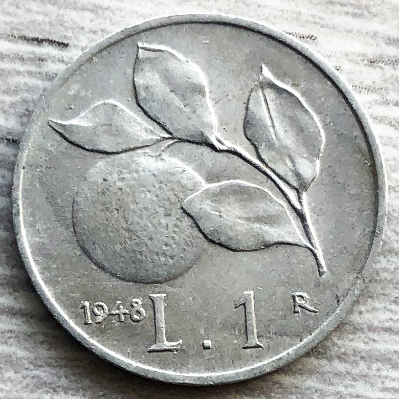 Италия 1 лира 1948 Апельсин. Фото автора.