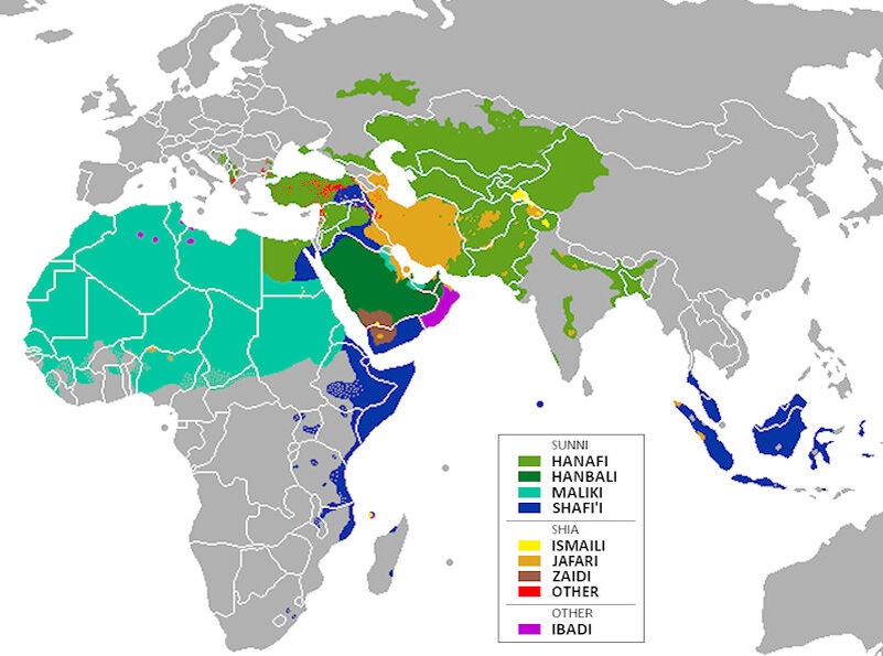 Суниты это. Сунниты и шииты на карте. Карта суннитов и шиитов. Карта шиитов и суннитов в мире.