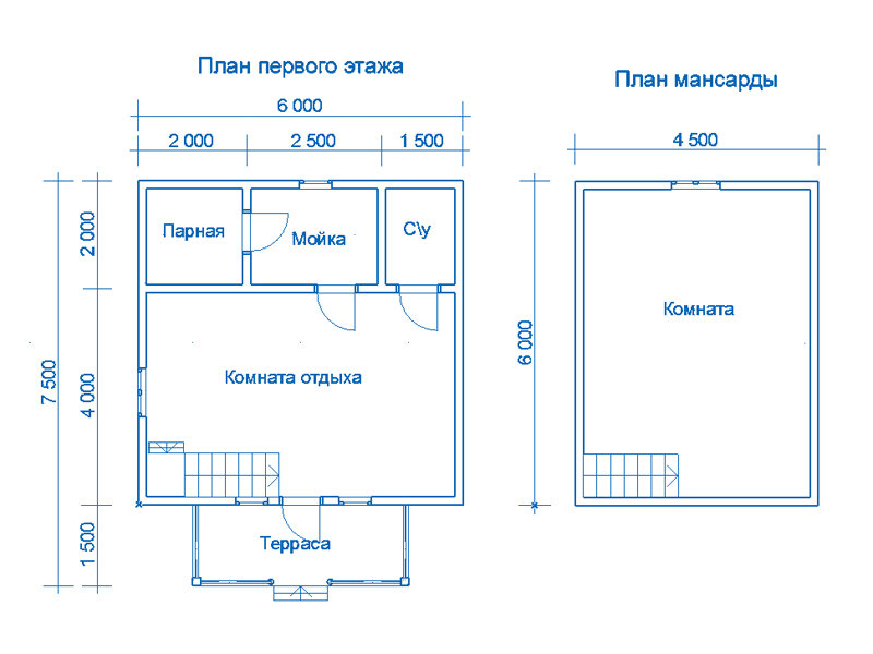 Проект бани 5 на 6 с мансардой