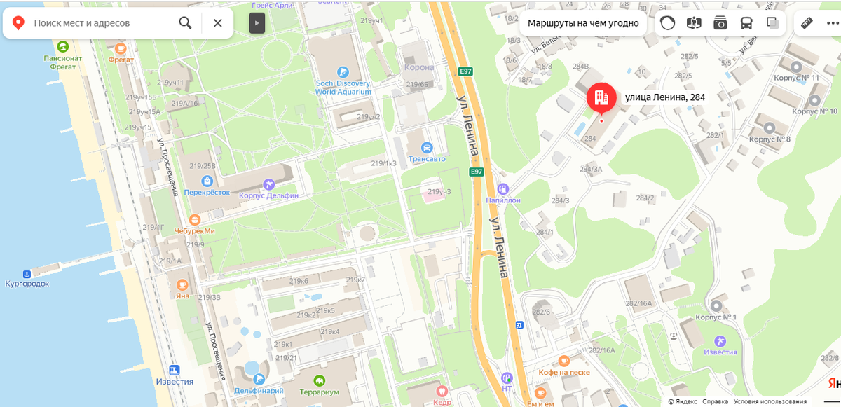Месторасположение отеля на Яндекс-картах