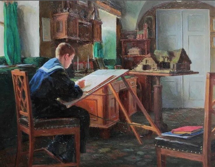 Великий князь Михаил Александрович за рисованием. 1892. Государственный историко-художественный дворцово-парковый музей-заповедник «Гатчина», Гатчина, Ленинградская область