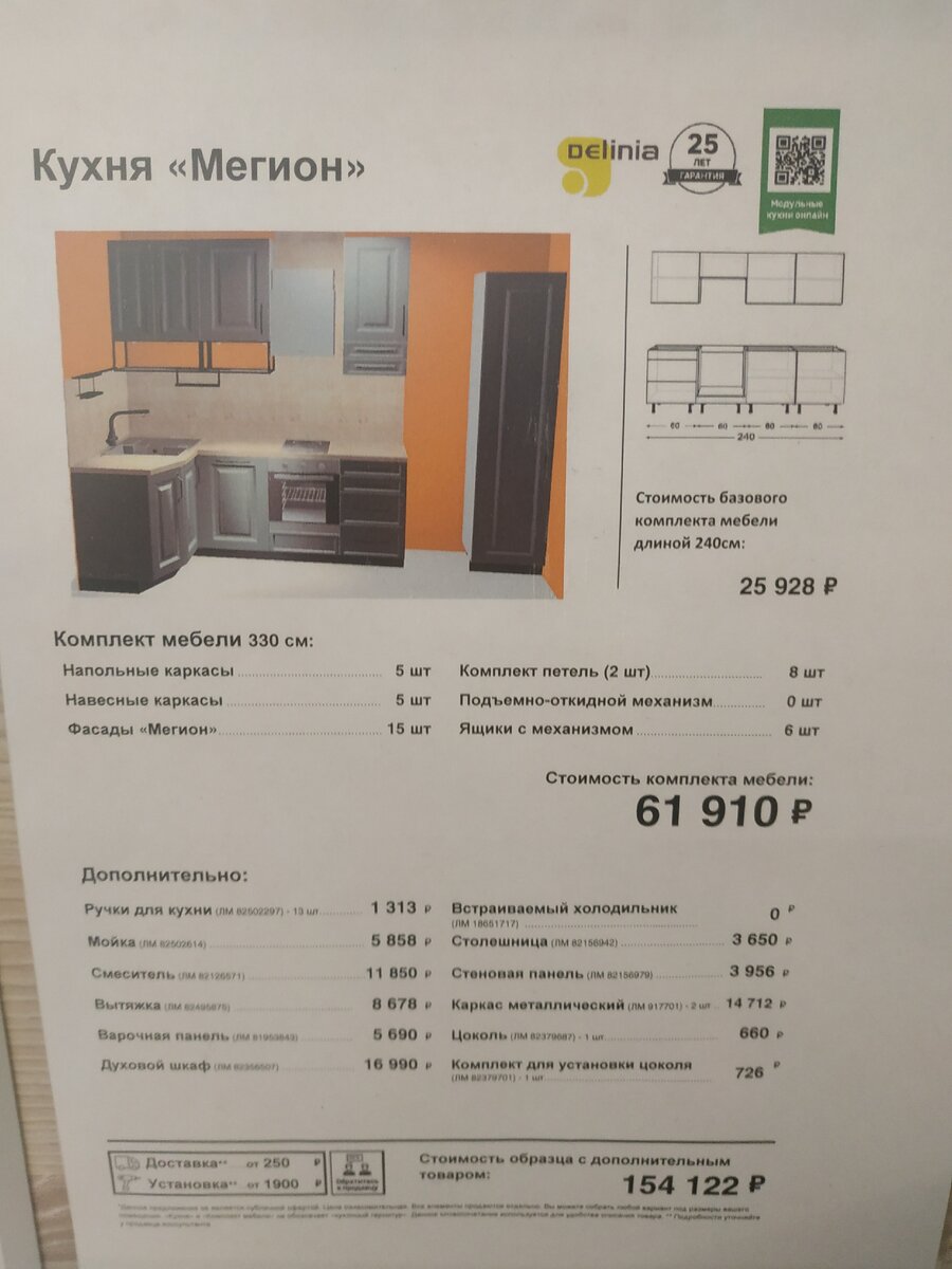 Спецификация кухонного гарнитура образец