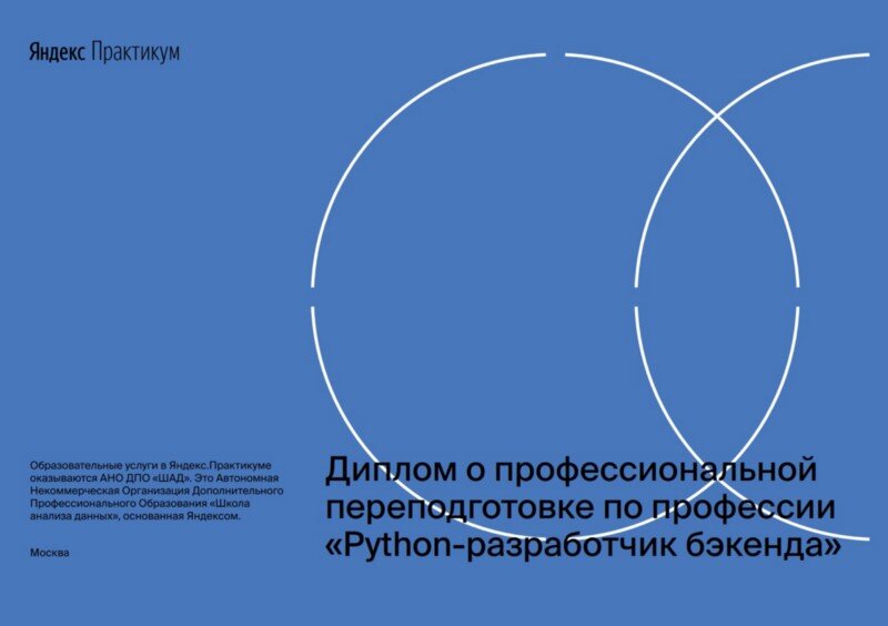 Диплом об успешном заврешении курса