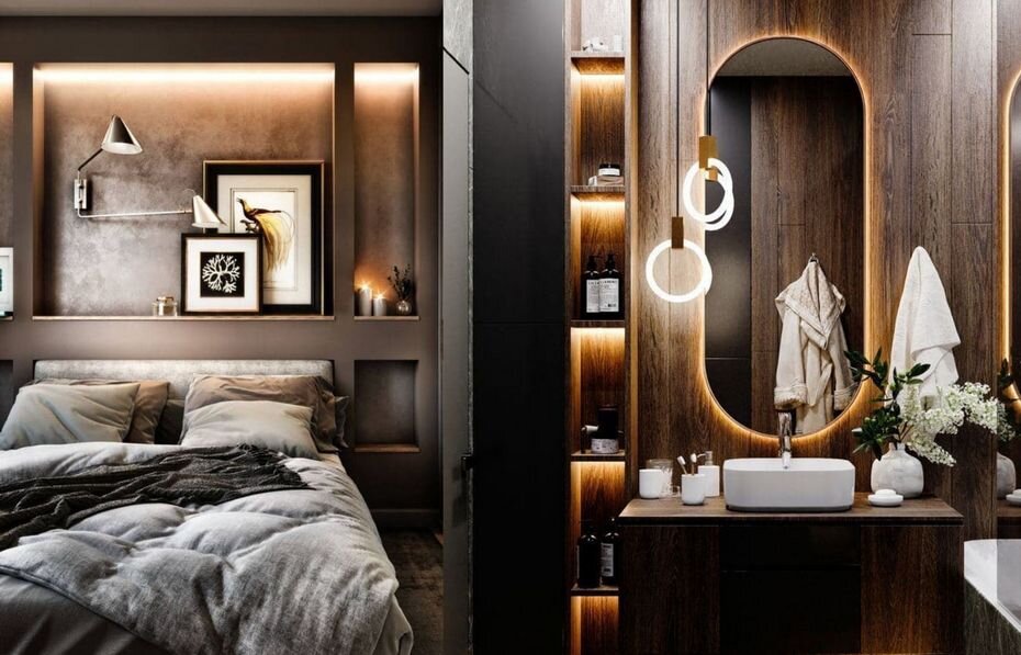 Подсветка зеркала и ниши с хранением