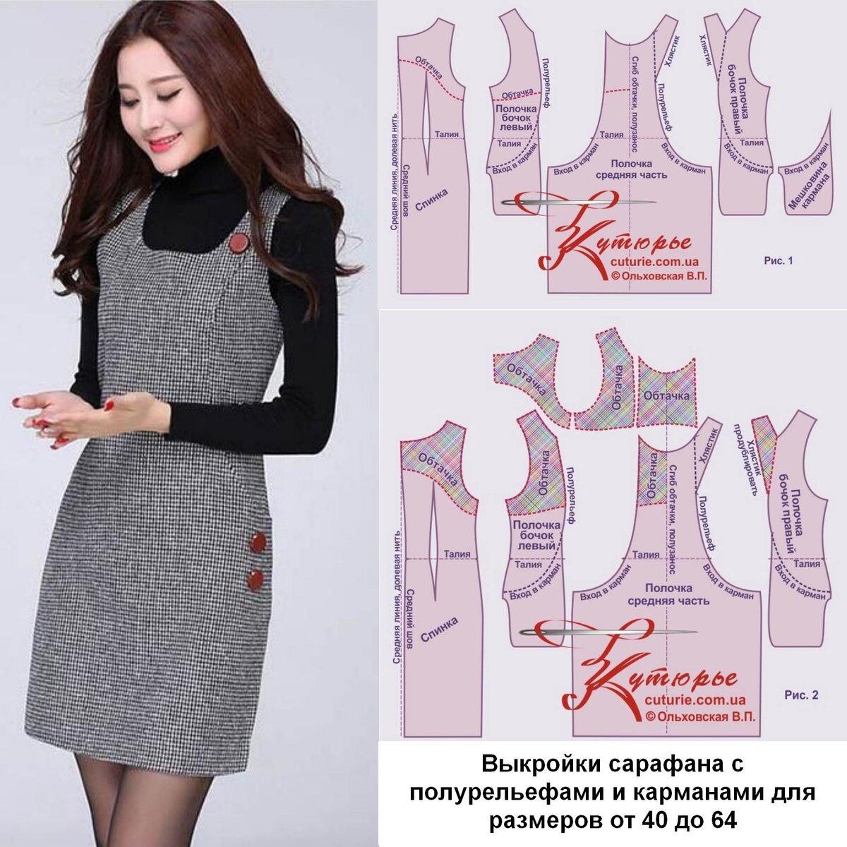 Фото модели сарафана и рисунки из инструкции как сшить к выкройке