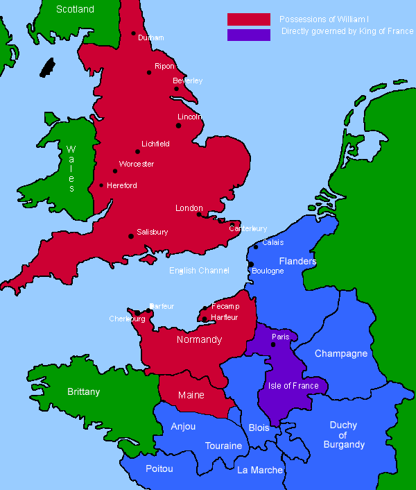 Владения Вильгельма Завоевателя в Англии и Нормандии.