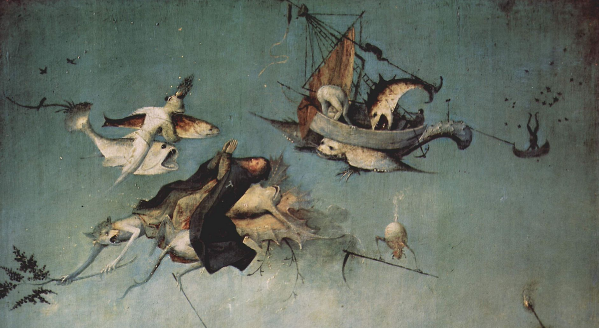 Верхняя часть левой створки триптиха с изображением св. Антония, уносимого бесами.