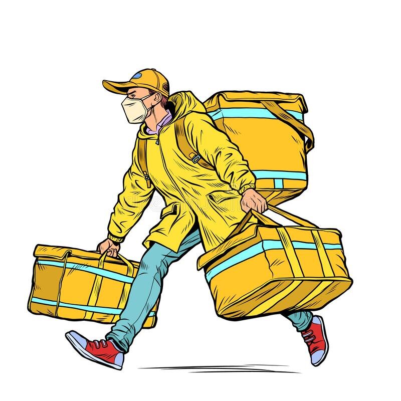 (автор арта - Валерий Качаев, ссылка на фотосток с этим изображением: https://ru.dreamstime.com/курьер-в-медицинской-маске-доставка-продуктов-питания-во-время-image182837709)