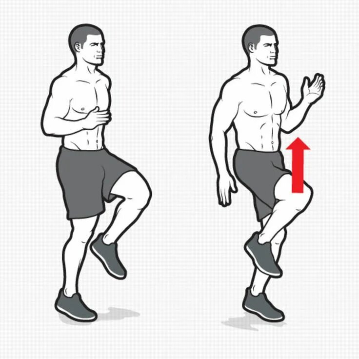 Упражнение ходьба на месте. Бег на месте с высоким подниманием бедра. Бег с высоким подниманием бедра техника. Бег с высоким подниманием бедра техника выполнения. Упражнения в ходьбе.
